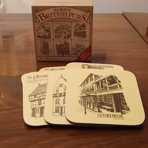 Pub Paraphernnalia Set of 6 Famous British Pubs Melamine Coasters Bars Beer